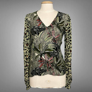 Bl-nk Lonodn Anthropologie Womens‎ Top M Sibley Safari Cheetah Elephant Wildlife